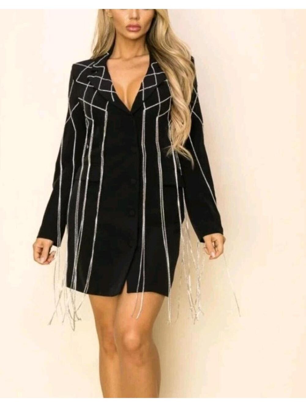 Athlina Rhinestone Blazer Dress Black Large